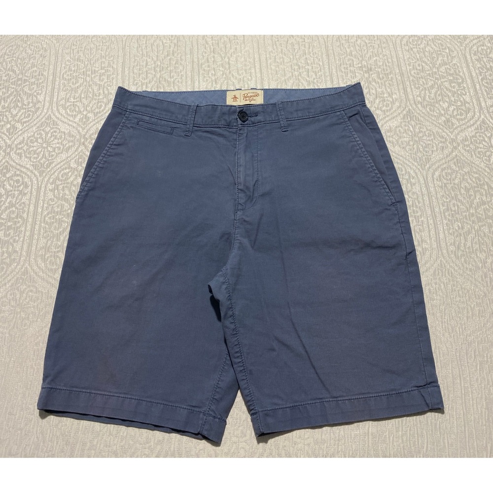 Original Penguin Mens‎ Blue Chino Shorts Size 32 Cotton Stretch Casual Summer